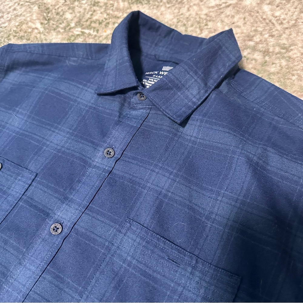 Mack Weldon Men’s XL Warmknit Flannel Dark Blue Checkered Shirt